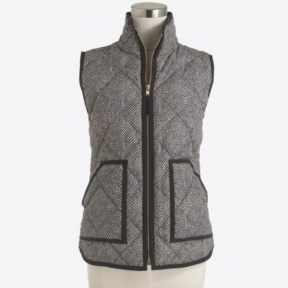 Herringbone Printed Quilted Puffer Vest J Crew Factory M